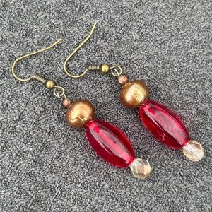 (FREE) Elegant Red and Gold Dangle Earrings